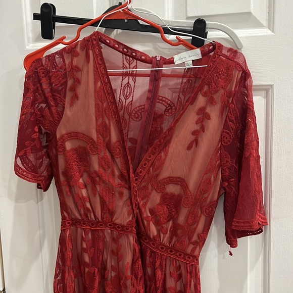 Maroon size large Lana roux lace dress w romper under layer - Picture 2 of 5